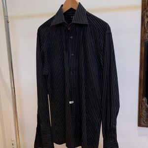 Gucci Black Pinstripe Long Sleeve Shirt 38/15 (requires cuff links)